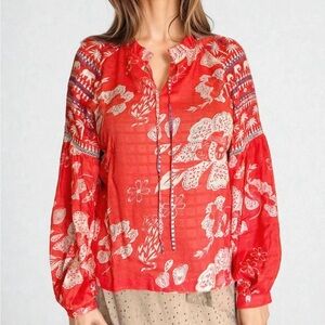 Emily Lovelock‎ - EMMA Coral Batik Print Blouse size large